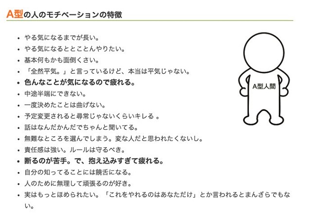 血液型別モチベーションの特徴